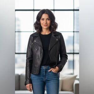 Aritzia Mackage black fine lamb leather jacket, excellent condition, XS/TP